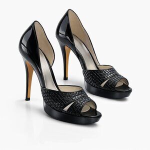Marc Fisher Black Patent Weave Platform Stiletto Heels Size 6